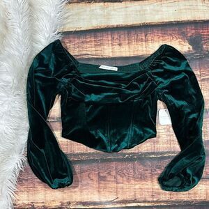 Altar'd State Green Velvet Corset Top Long Sleeve